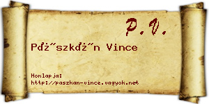 Pászkán Vince névjegykártya
